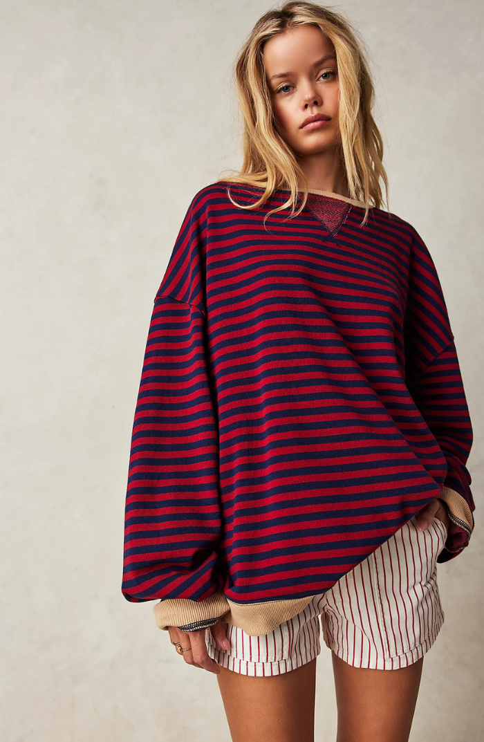 Mandie™ - Lebhafter Gestreifter Oversize-Pullover mit Akzenten