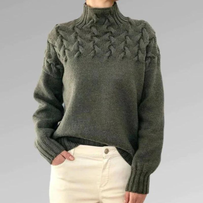 Babette™ | Gemütlicher Strickpullover mit Rollkragen und grobem Zopfmuster